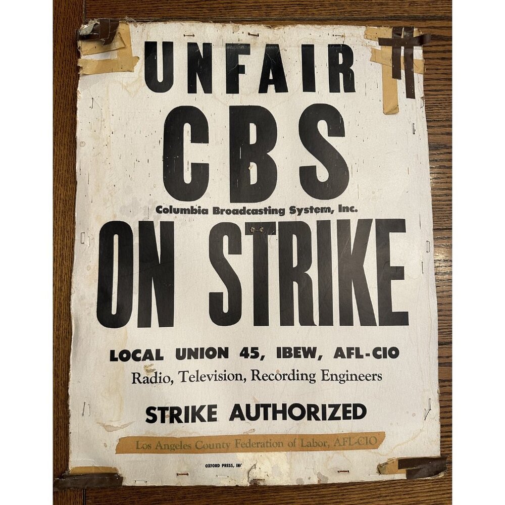 CBS TV strike poster sign picket line used 1972 ? Recording Engineers vintage LA